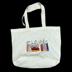 Taylor Swift Eras Stacked Book Stack Cat Canvas Tote Bag Cream One Size